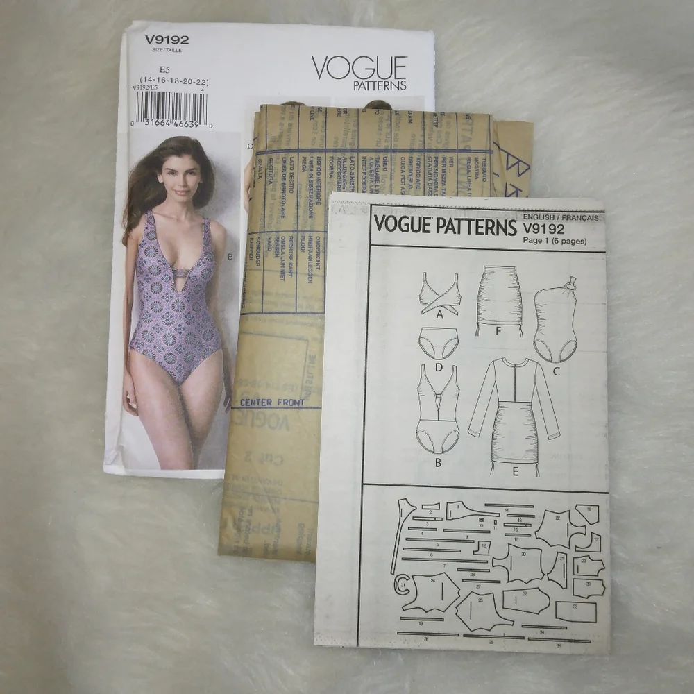 VOGUE V9192 SZ 14-22 Misses Swim Top, Swimsuit, Swim Bottom, And Cover Up